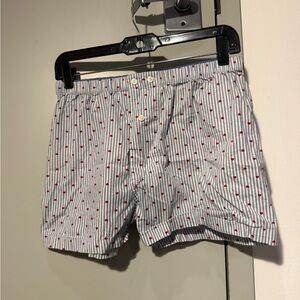 Striped Boxer Shorts with Red Heart Pattern